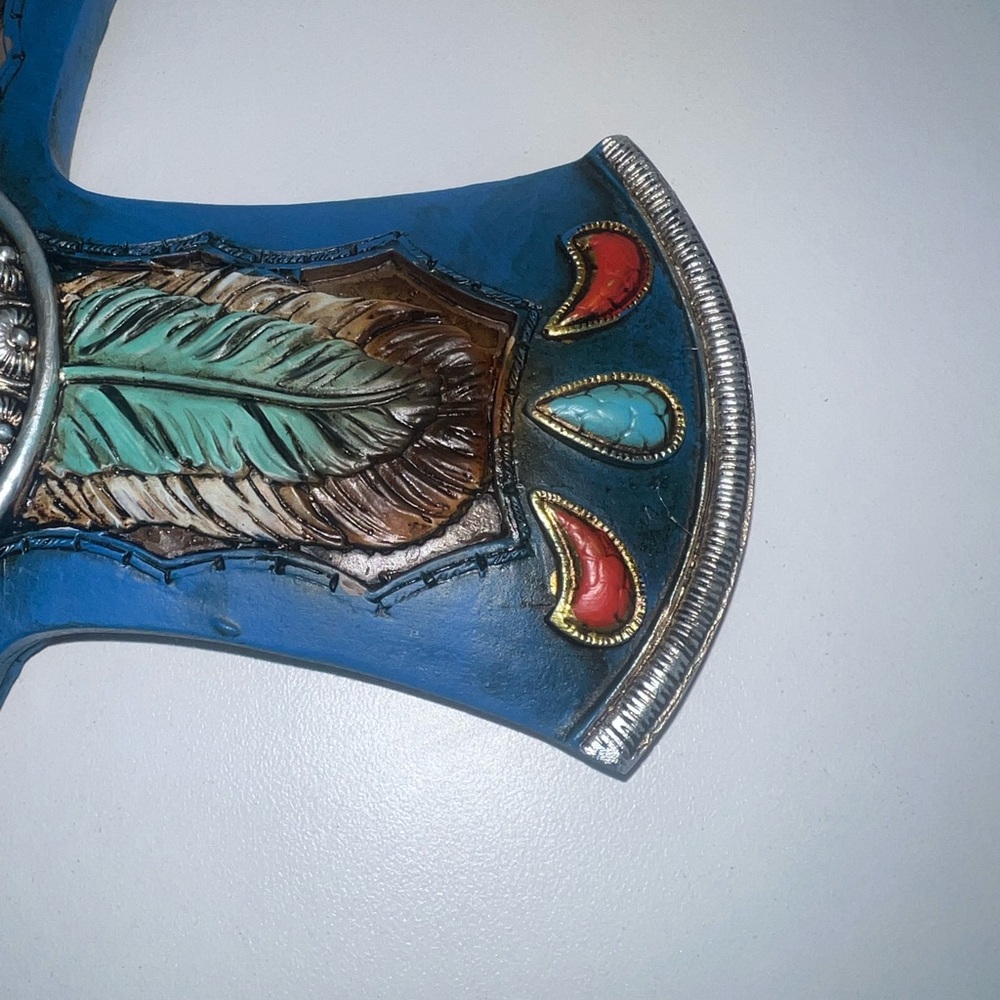Southwest Native Indian Wall Cross Turquoise Feather Design Hand-Painted Navajo - Picture 6 of 16